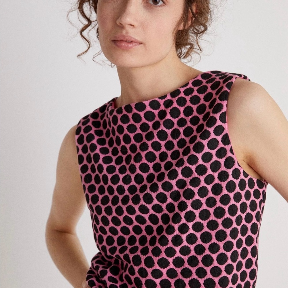 Anthropologie -  Pink and Black Polka Dot Top